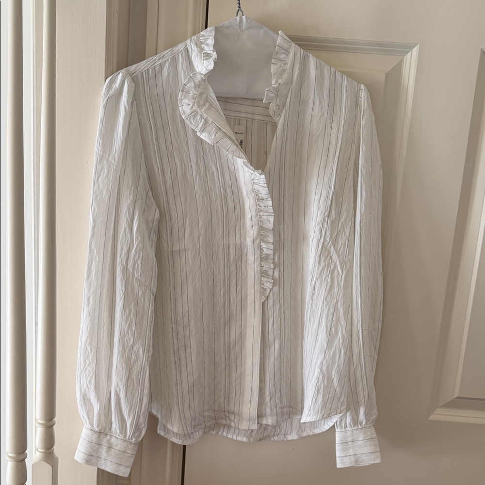 Madewell White Ruffled Blouse